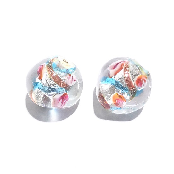Handmade Lampwork Bead With Gold Foil/15mm Off-Round/2pc-Blue